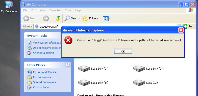 Microsoft Internet Explorer Cannot Find information box
