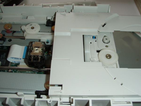 CD tray extended showing laser
