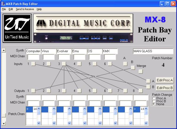 Digital music Corp MX8 midi patch bay editor
